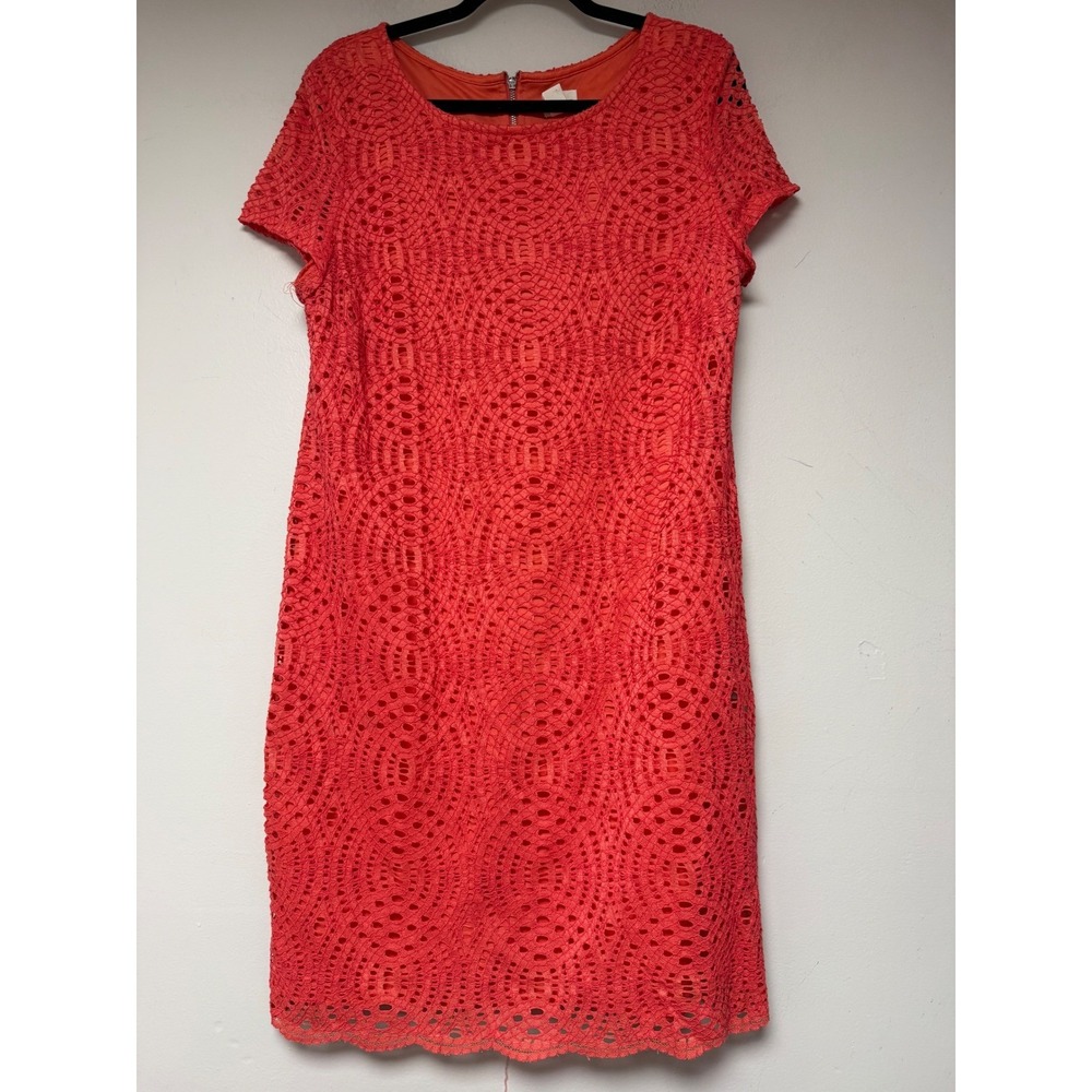 Chicos‎ 2.5 Orange Lace Sheath Dress Short Sleeve Zipper Back Midi